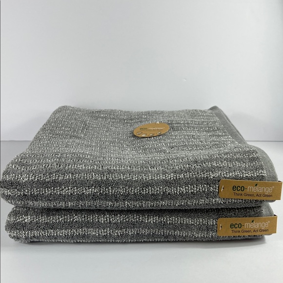 Eco Melange Bath Towel Set Gray with White Stripes Soft Plush Cotton 2 Pc NEW